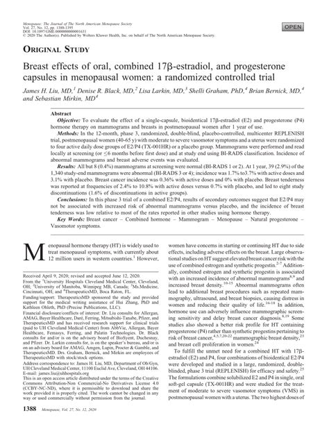 Pdf Breast Effects Of Oral Combined 17β Estradiol And Progesterone Capsules In Menopausal