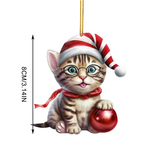 Zaroyeax 4pc 2d Acrylic Funny Cat Christmas Tree Ornament Cat Acrylic Ornament Acrylic Double