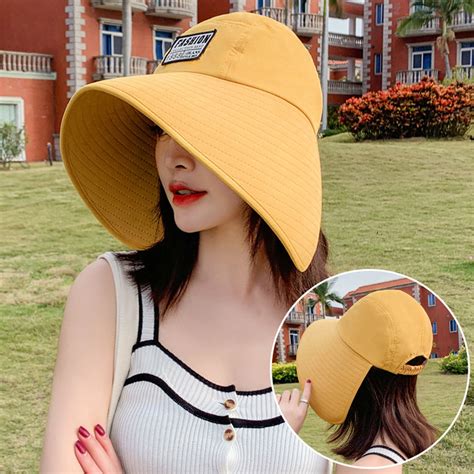 Hesroicy Big Brim Elastic Band Sun Hat Summer Solid Color Women