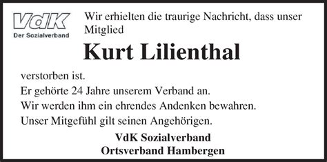 Traueranzeigen Von Kurt Lilienthal Trauer Gedenken