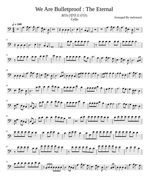 We Are Bulletproof The Eternal Bts 방탄소년단 Cello Sheet Music For