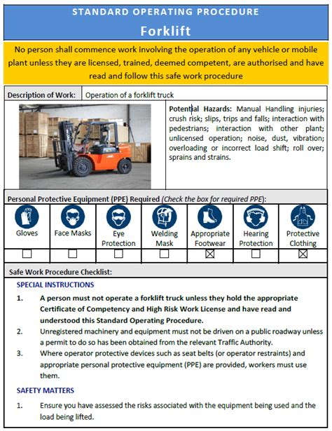 SOP Forklift Civil Construction Steel Fabrication Rail Safety