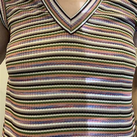 Vintage S Thermal Multi Colored Striped V Neck Depop