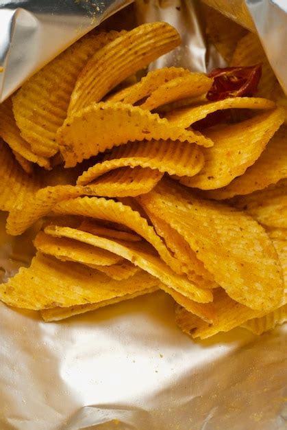 Premium Photo Close Up Of Potato Chips In Packet