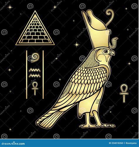 Animation Drawing Sacred Egyptian Falcon Bird In Crown God Horus