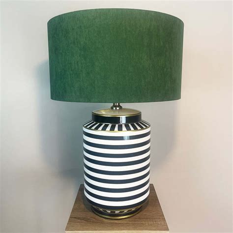 Humbug Black And White Stripe Tall Ceramic Table Lamp With Emerald Green