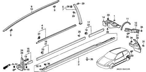 72470 Sr3 003 Garnish L Door Sash 1992 1995 Honda Civic Honda Parts Online