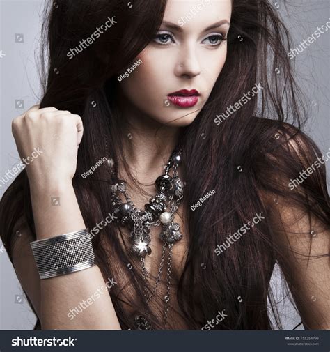 Beautiful Nude Woman Perfect Skin Jewelry Stock Photo