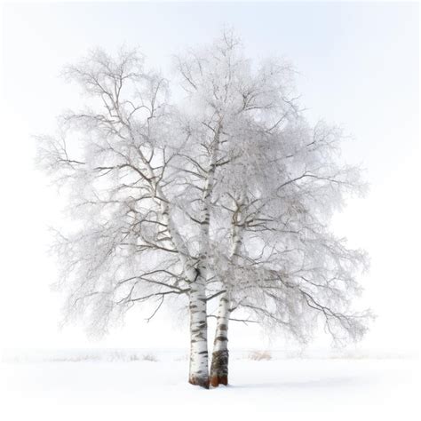 Premium AI Image | Birch Tree covered with frost and snow isolated on white background