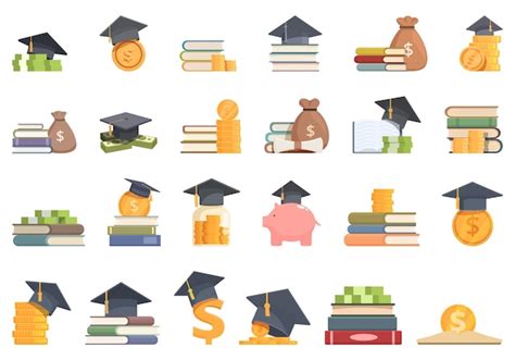 Premium Vector Scholarship Icons Set Cartoon Vector Student Degree