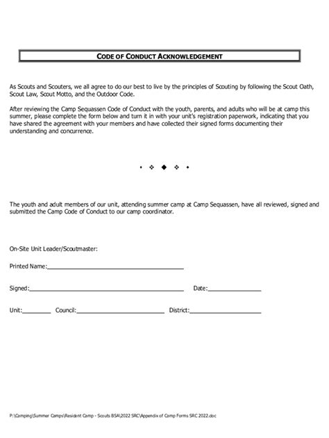 Fillable Online Code Of ConductUnit Acknowledgement Form Fax Email