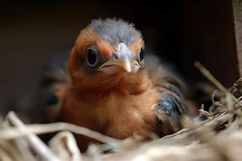 Premium Ai Image Baby Bird Peeping Out Of Nest Its Beak And Eyes Just