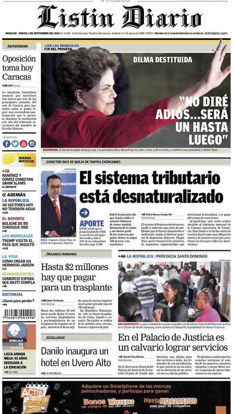 Listin Diario República Dominicana Jueves 01 De Septiembre De 2016