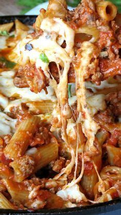 One-Pan Cheesy Pasta Bolognese ~ Yummy pasta covered with delicious homemade Bolognese sauce and ...