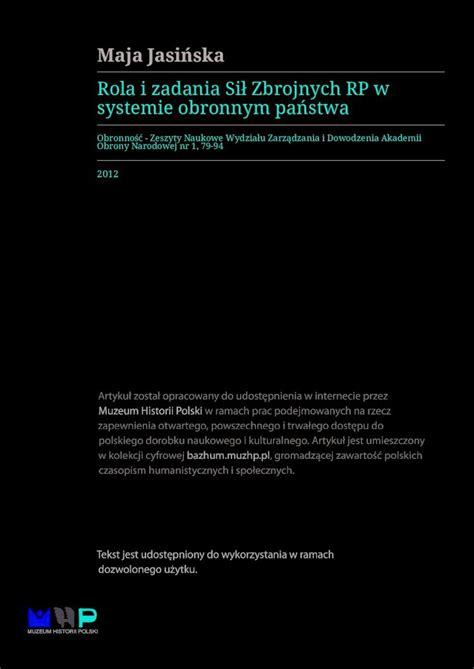 Pdf Rola I Zadania Si Zbrojnych Rp W Systemie Obronnym Pa Stwa