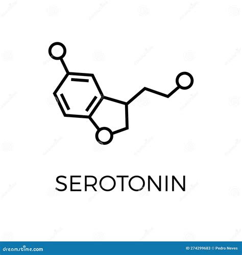 Vector Thin Line Icon Of Serotonin Molecular Structure Chemical