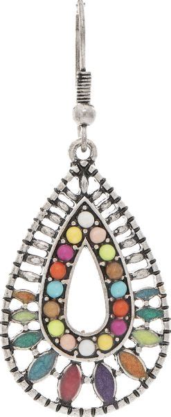 Silver Multicolor Matte Enamel Inlay Teardrop Earring Rain Jewelry