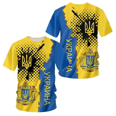 T Shirt Letni Z Kr Tkim R Kawem Z Nadrukiem 3D Z Ukrain Flag Obszerna