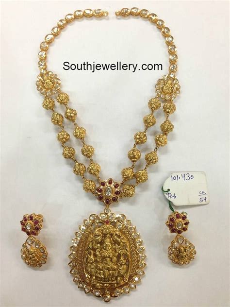 Nakshi Balls Mala With Lakshmi Pendant Gold Jewellery Design