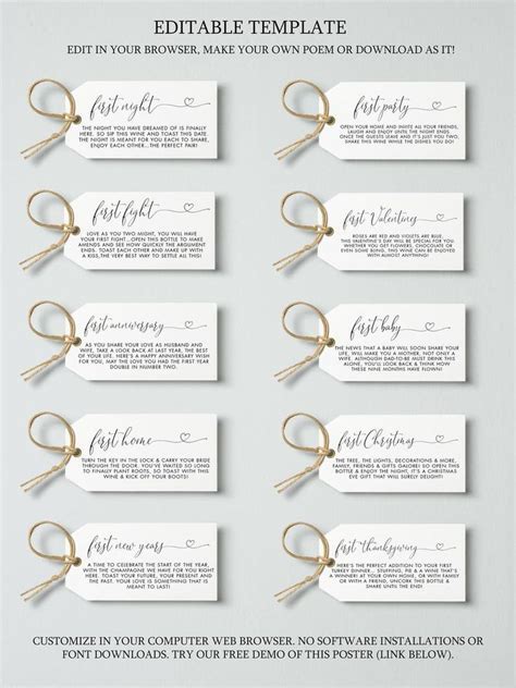 Marriage Milestone Wine Gift Tags Editable Template A Year Of First