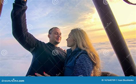 Adventure Love Couple On Hot Air Balloon Watermelon Man And Woman Kiss