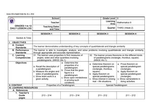 Dll Th Week Dll For Math Annex B To Deped Order No S