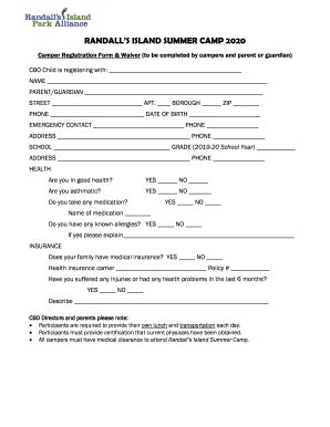 Fillable Online Camper Registration Form Waiver To Be Completed By