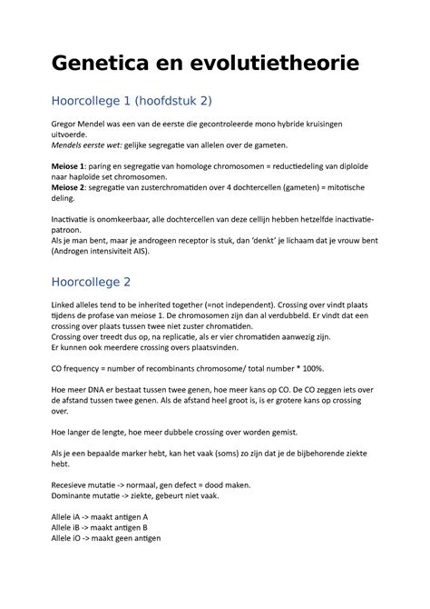 Genetica En Evolutietheorie Genetica En Evolutietheorie Hoorcollege 1