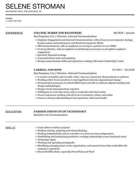 Director Internal Communications Resume Samples Velvet Jobs