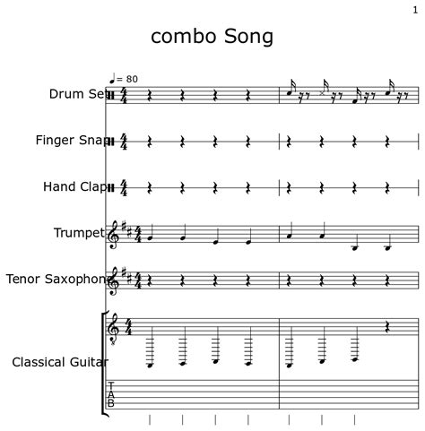 Combo Song Sheet Music For Drum Set Finger Snap Hand Clap Trumpet