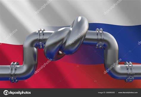 Fuel Gas Pipeline Knot Background Poland Russian Flags Industrial