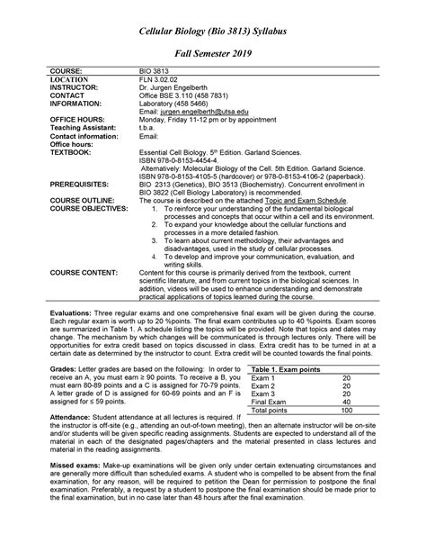 Cell Bio Syllabus Fall 2019 Cellular Biology Bio 3813 Syllabus Fall