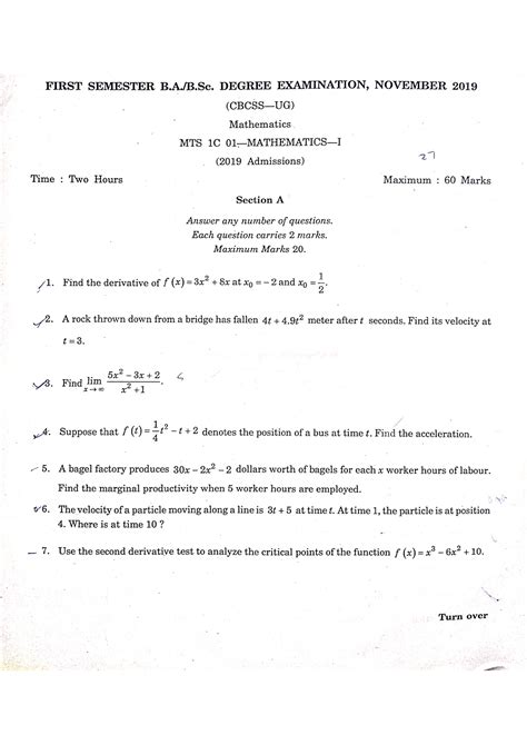 St Semester Mathematics Question Paper Bsc Maths Studocu