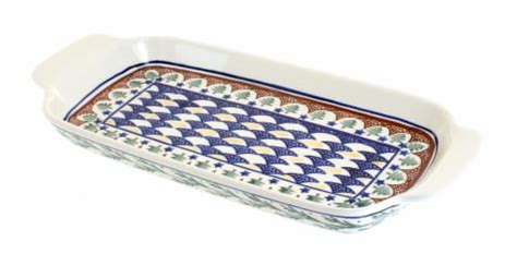 Blue Rose Polish Pottery Evergreen Bread Tray With Handles Frys