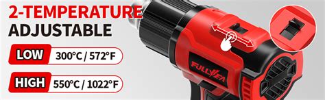 FULLYEA Cordless Heat Gun With 2 X 4 0Ah Batteries 5 Nozzles Hot Air Gun Kit Portable Max 1022