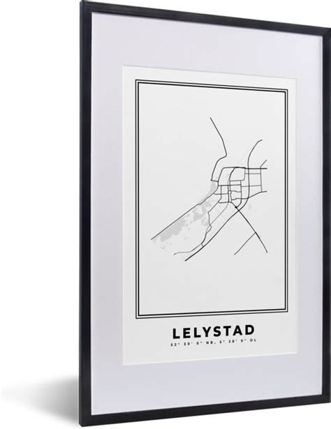 Fotolijst Incl Poster Zwart Wit Nederland Lelystad Stadskaart