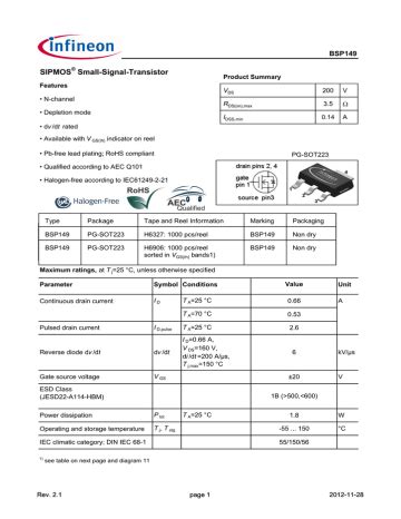 Infineon Bsp Mosfet Data Sheet Manualzz