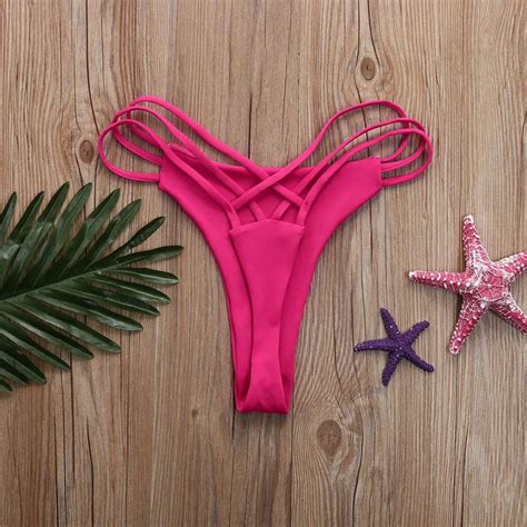 Women Sexy Bikini Bottoms Solid Color Low Waist Swimsuit Bikini