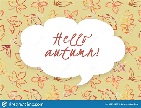 Hello Autumn Banner On A Yellow Background With Leaves Stock