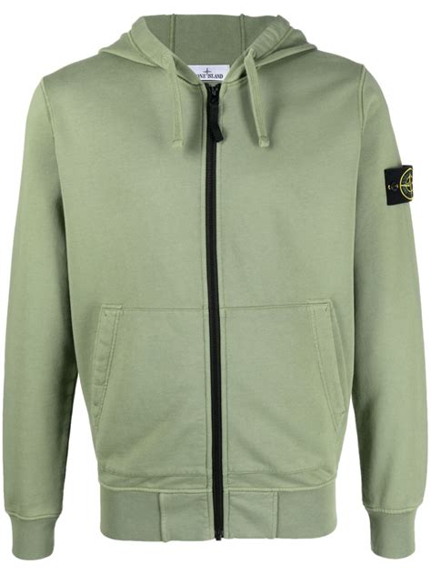 Stone Island Plain Cotton Hooded Jacket Green The Hoxton Trend