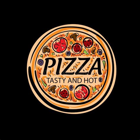 Logotipo De Una Pizza Bosquejada Ejemplo Del Vector En Fondo Negro