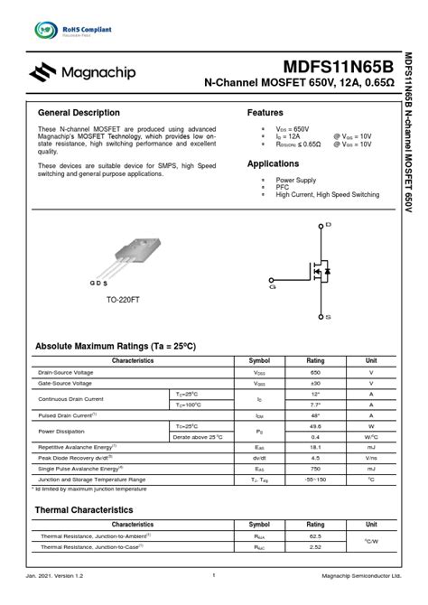 MDFS11N65B MagnaChip MOSFET Hoja de datos Ficha técnica Distribuidor