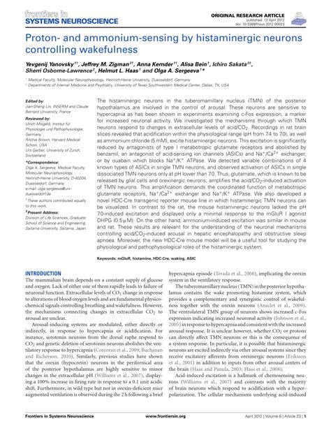 Pdf Proton And Ammonium Sensing By Histaminergic Neurons Controlling