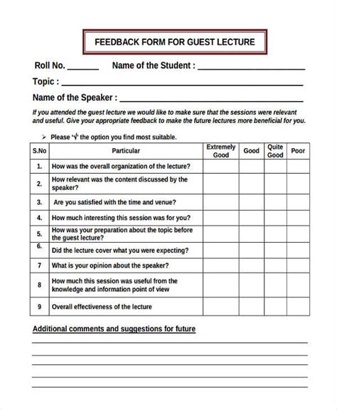 Free 10 Forms For Evaluating The Feedback On Lectures In Pdf