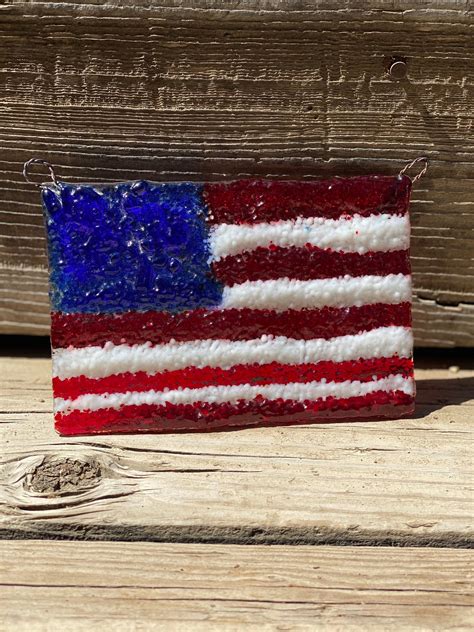 Fused Glass American Flag Suncatcher Etsy In 2023 Fused Glass