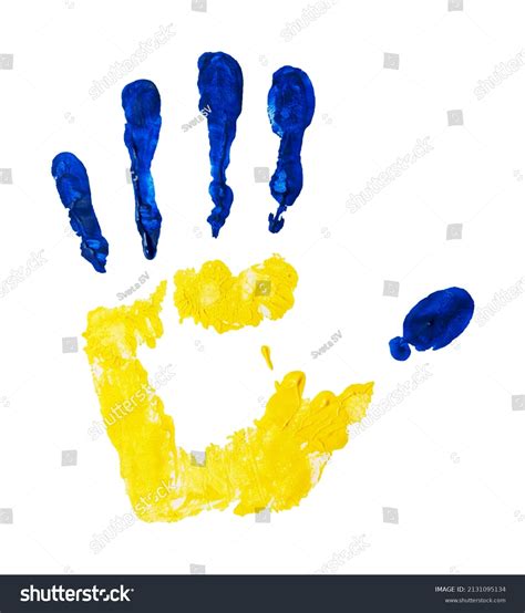 Handprint Colors Ukraine Flag Russoukrainian War Stock Photo 2131095134