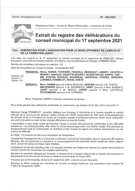 Calaméo Crolles Deliberation 83 2021 9 Subvention Pour L Association