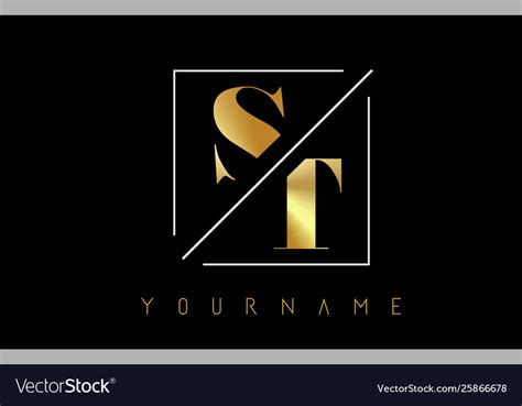 St Golden Letter Logo With Cutted And Intersected Vector Image