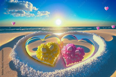 Heart Flowers On Beach