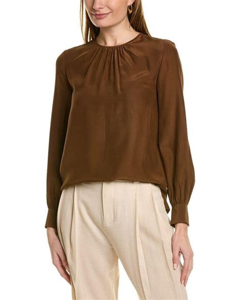 Lafayette New York Yvonne Silk Blouse In Brown Lyst